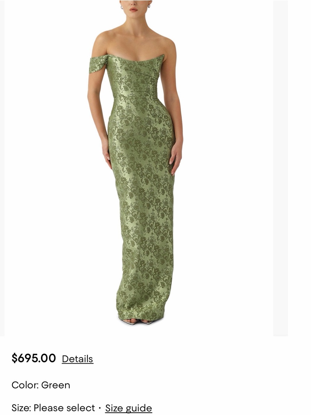 Sau Lee Jackson Off-Shoulder Green Jacquard Maxi Gown